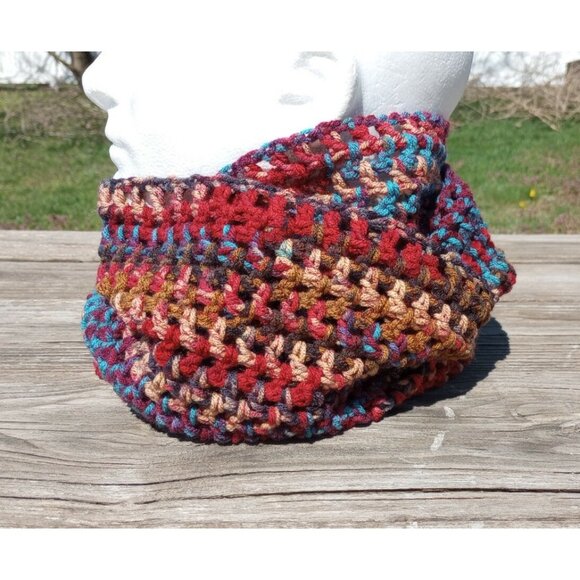 Men's Hipster Infinity Scarf Cowl Handmade Dakota Camo Brown Red Blue Boho OS - Picture 2 of 8